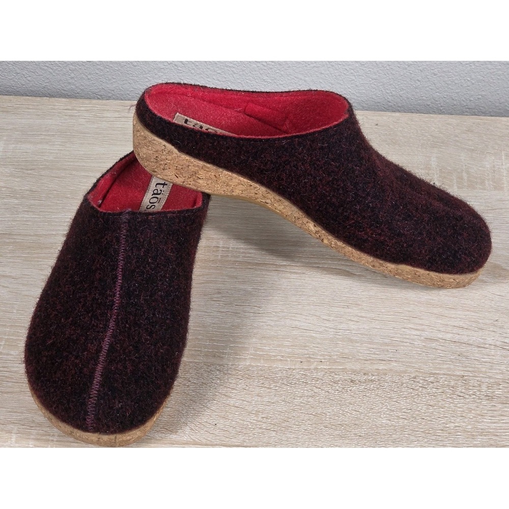 Taos Wool Clog Slippers Women's EU 42 US 11 Burgundy Felt Cork Comfort Mules